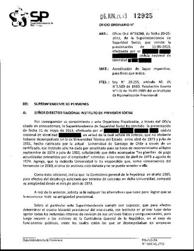 Oficio Ordinario Nº 12925, del 6 de junio de 2013