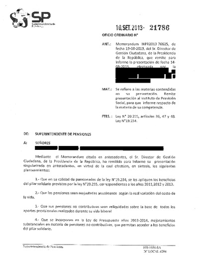 Oficio Ordinario Nº 21786, del 10 de septiembre de 2013