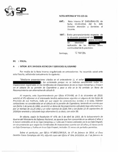 Nota Interna N° 125, del 12 de marzo de 2014