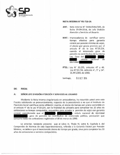 Nota Interna N° 716, del 8 de octubre de 2014