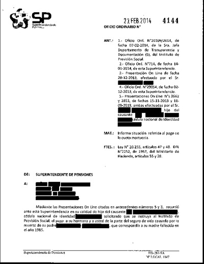 Oficio Ordinario Nº 4144, del 27 de febrero de 2014