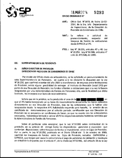 Oficio Ordinario Nº 5293, del 18 de marzo de 2014