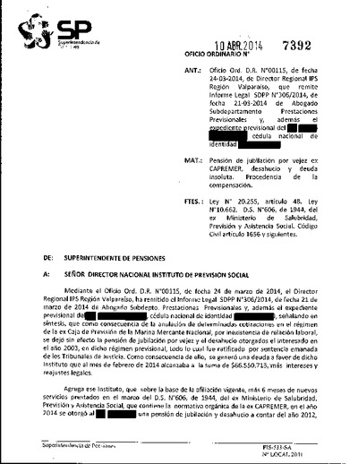 Oficio Ordinario Nº 7392, del 10 de abril de 2014