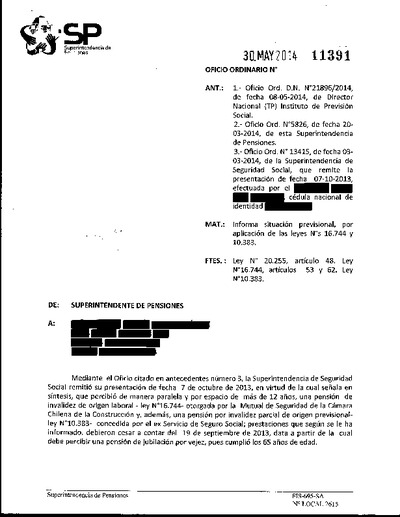 Oficio Ordinario Nº 11391, del 30 de mayo de 2014