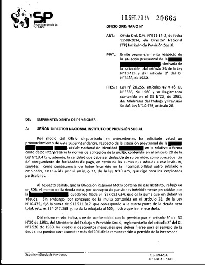 Oficio Ordinario Nº 20665, del 10 de septiembre de 2014