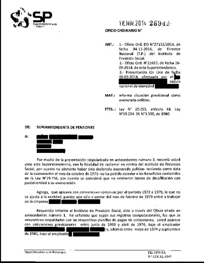 Oficio Ordinario Nº 26949, del 18 de noviembre de 2014