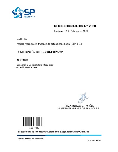 Oficio Ordinario Nº 2608, del 6 de febrero de 2020