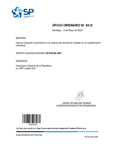 Oficio Ordinario Nº 8610, del 6 de mayo de 2020