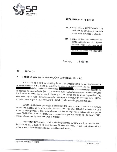 Nota Interna N° 173, del 25 de marzo de 2019