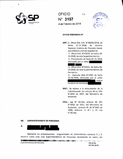 Oficio Ordinario Nº 3157, del 4 de febrero de 2019