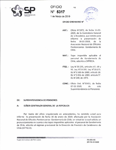 Oficio Ordinario Nº 5317, del 1 de marzo de 2019