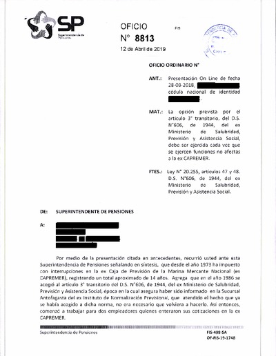 Oficio Ordinario Nº 8813, del 12 de abril de 2019