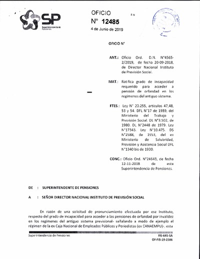 Oficio Ordinario Nº 12485, del 4 de junio de 2019