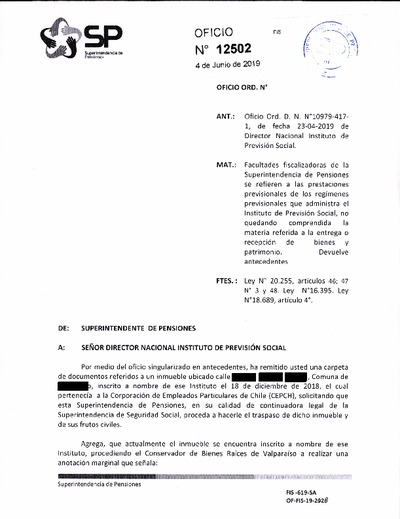 Oficio Ordinario Nº 12502, del 4 de junio de 2019