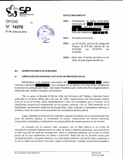 Oficio Ordinario Nº 14370, del 27 de junio de 2019