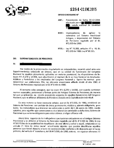 Oficio Ordinario Nº 1284, del 22 de enero de 2015