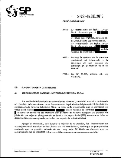 Oficio Ordinario Nº 943, del 16 de enero de 2015