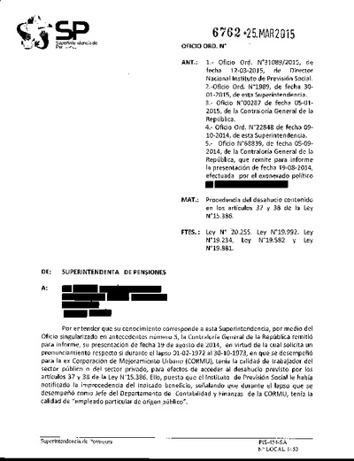 Oficio Ordinario Nº 6762, del 25 de marzo de 2015