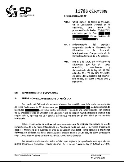 Oficio Ordinario Nº 11786, del 29 de mayo de 2015