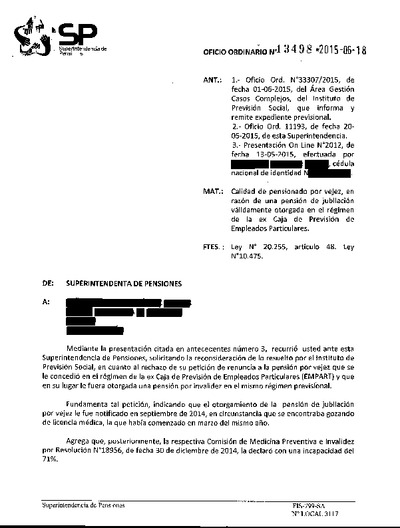 Oficio Ordinario Nº 13498, del 18 de junio de 2015