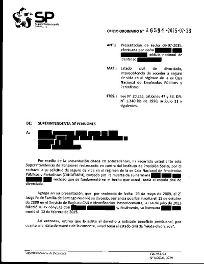 Oficio Ordinario Nº 16594, del 23 de julio de 2015