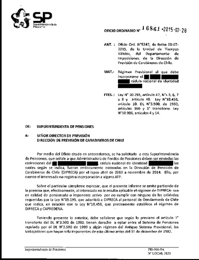 Oficio Ordinario Nº 16861, del 28 de julio de 2015