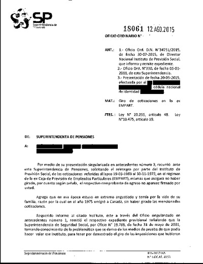 Oficio Ordinario Nº 18061, del 12 de agosto de 2015