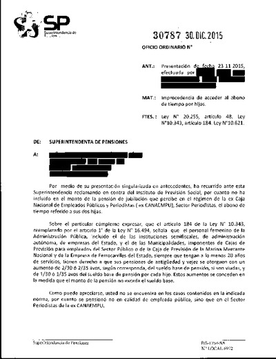Oficio Ordinario Nº 30787, del 30 de diciembre de 2015