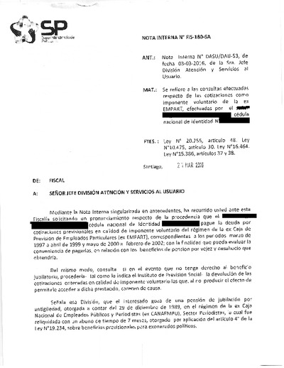 Nota Interna N° 180, del 21 de marzo de 2016