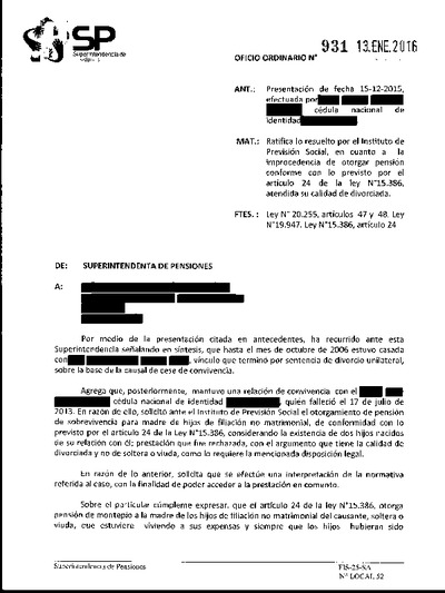 Oficio Ordinario Nº 931, del 13 de enero de 2016