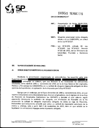 Oficio Ordinario Nº 10951, del 10 de mayo de 2016