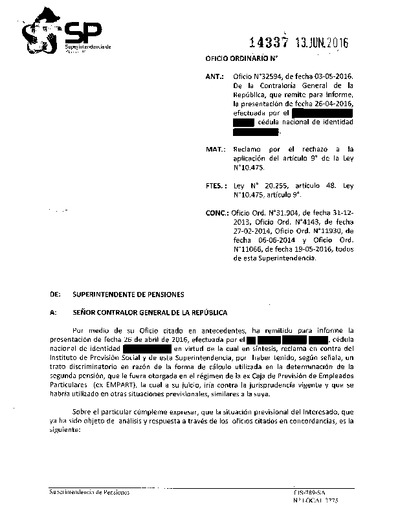 Oficio Ordinario Nº 14337, del 13 de junio de 2016