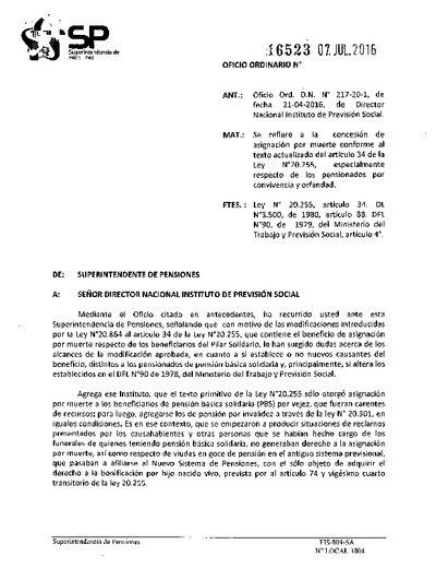 Oficio Ordinario Nº 16523, del 7 de julio de 2016
