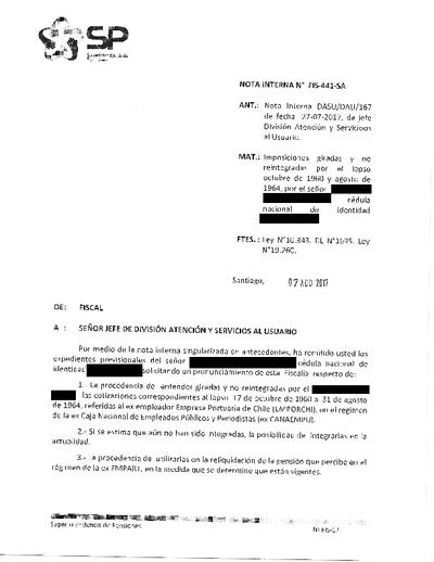 Nota Interna N° 441, del 7 de agosto de 2017