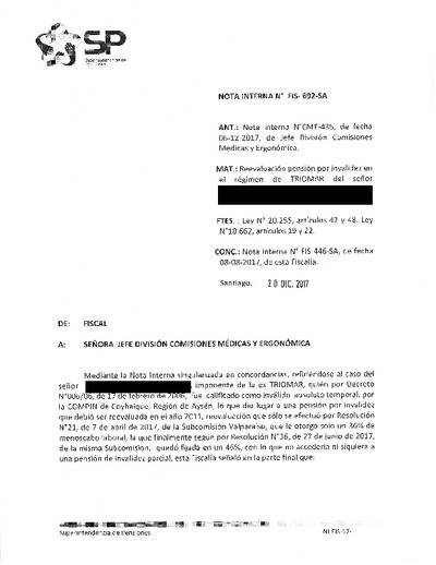 Nota Interna N° 692, del 20 de diciembre de 2017