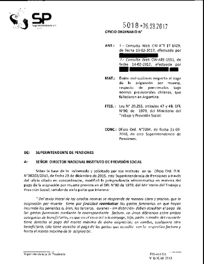 Oficio Ordinario Nº 5018, del 6 de marzo de 2017