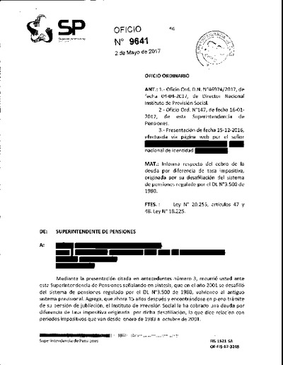 Oficio Ordinario Nº 9641, del 2 de mayo de 2017