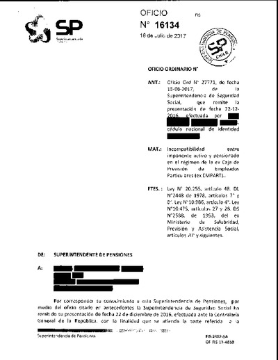 Oficio Ordinario Nº 16134, del 18 de julio de 2017