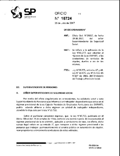 Oficio Ordinario Nº 16724, del 25 de julio de 2017
