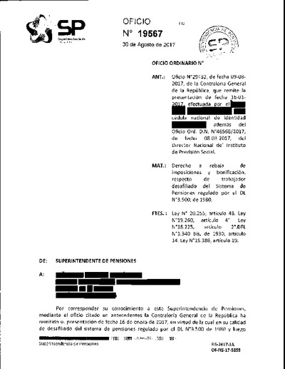 Oficio Ordinario Nº 19567, del 30 de agosto de 2017