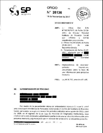 Oficio Ordinario Nº 26136, del 14 de noviembre de 2017