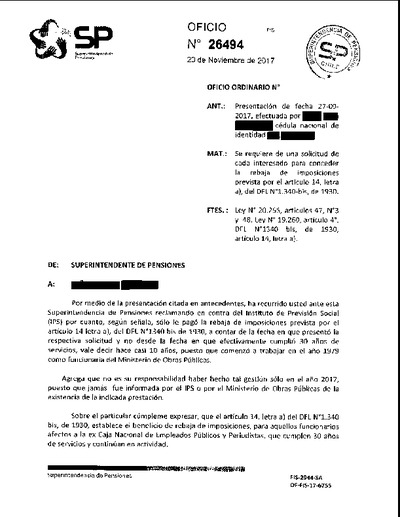 Oficio Ordinario Nº 26494, del 20 de noviembre de 2017