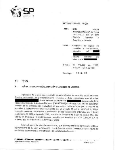  Nota Interna N° 30, del 23 de enero de 2018