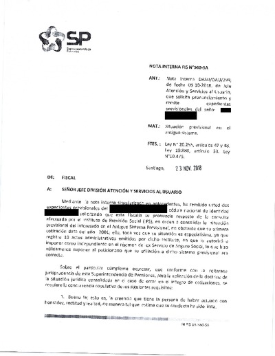 Nota Interna N° 560, del 23 de noviembre de 2018