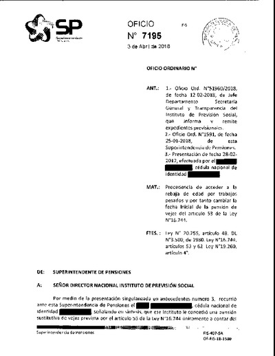 Oficio Ordinario Nº 7195, del 3 de abril de 2018