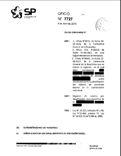 Oficio Ordinario Nº 7727, del 9 de abril de 2018