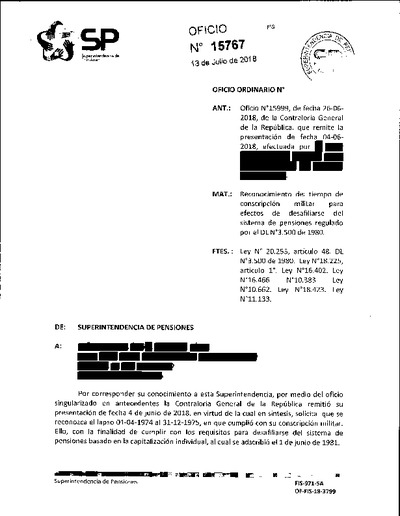 Oficio Ordinario Nº 15767, del 13 de julio de 2018