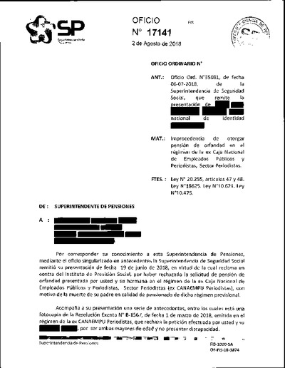 Oficio Ordinario Nº 17141, del 2 de agosto de 2018