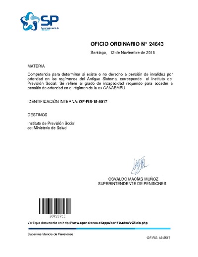 Oficio Ordinario Nº 24643, del 12 de noviembre de 2018