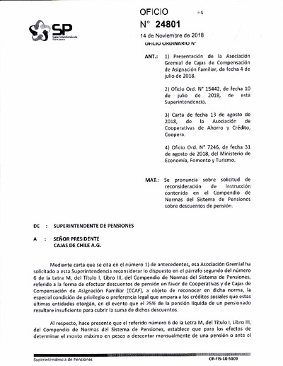 Oficio Ordinario Nº 24801, del 14 de noviembre de 2018